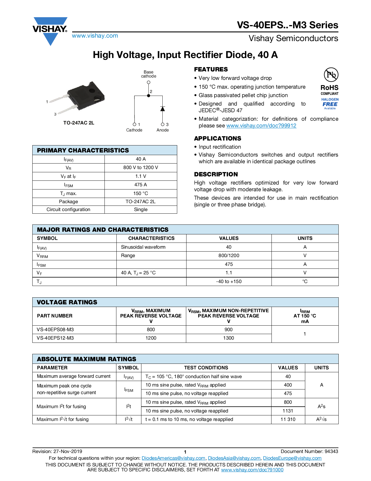 VS-40EPS08-M3_（VISHAY(威世)）VS-40EPS08-M3中文资料_价格_PDF手册-立创电子商城