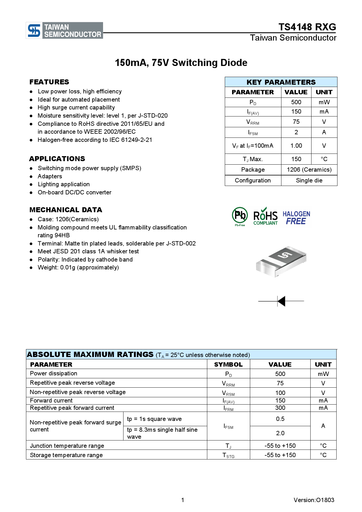 TS4148 RXG_（Taiwan Semiconductor(台湾半导体)）TS4148 RXG中文资料_价格_PDF手册-立创电子商城