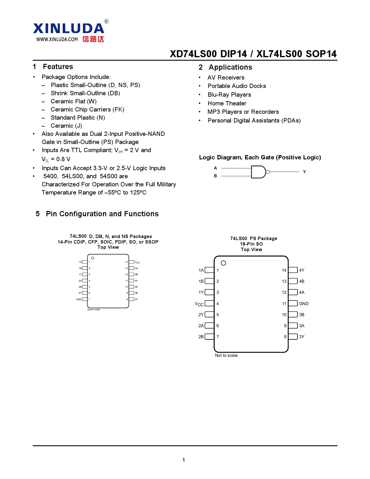 xd74ls00_(xinluda(信路达))xd74ls00中文资料_价格_pdf手册-立创电子