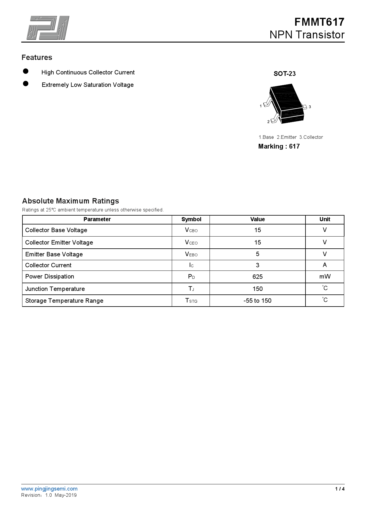 FMMT617_（PJSEMI(平晶微)）FMMT617中文资料_价格_PDF手册-立创电子商城