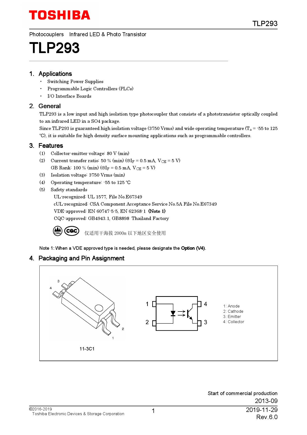 TLP293(GB-TPL,E(T_（TOSHIBA(东芝)）TLP293(GB-TPL,E(T中文资料_价格_PDF手册-立创电子商城