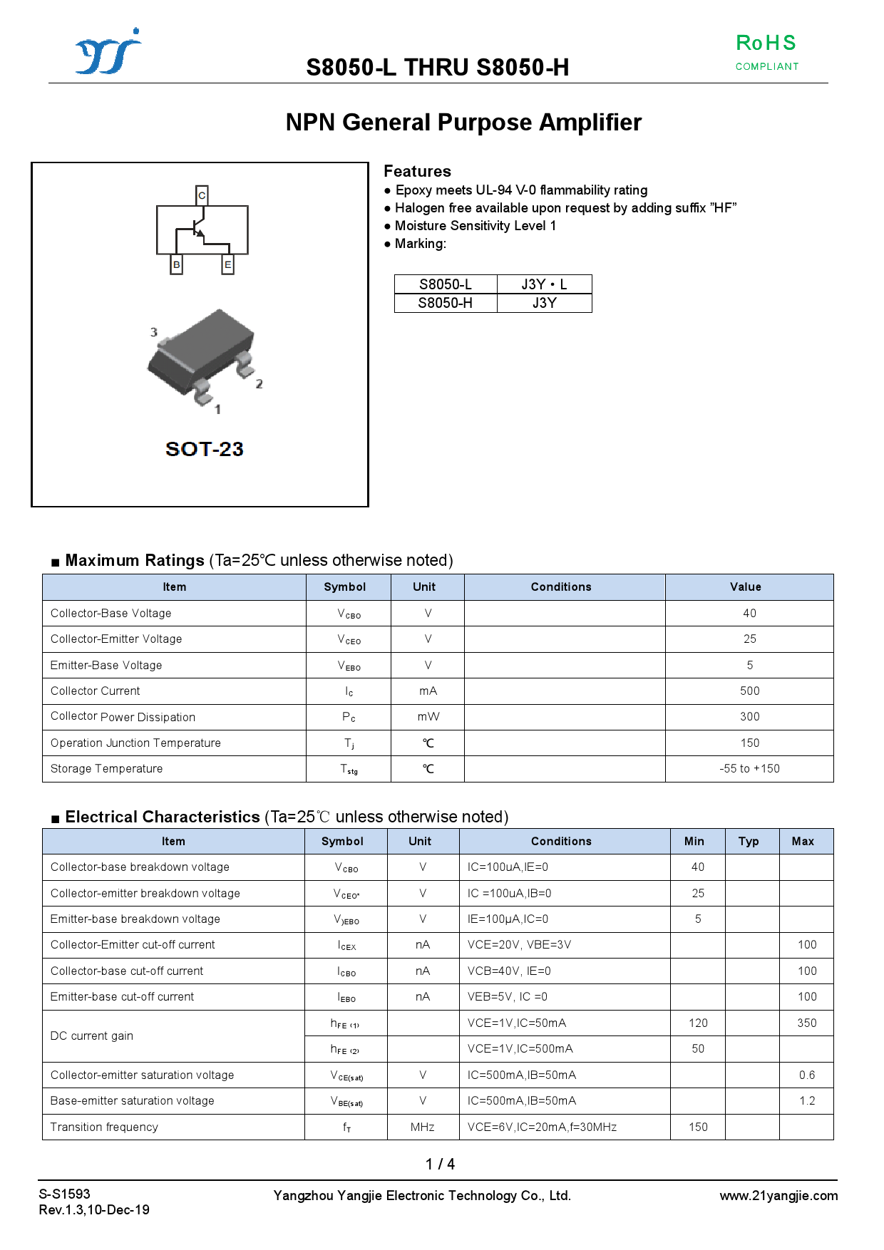 s8050引脚图和参数图片