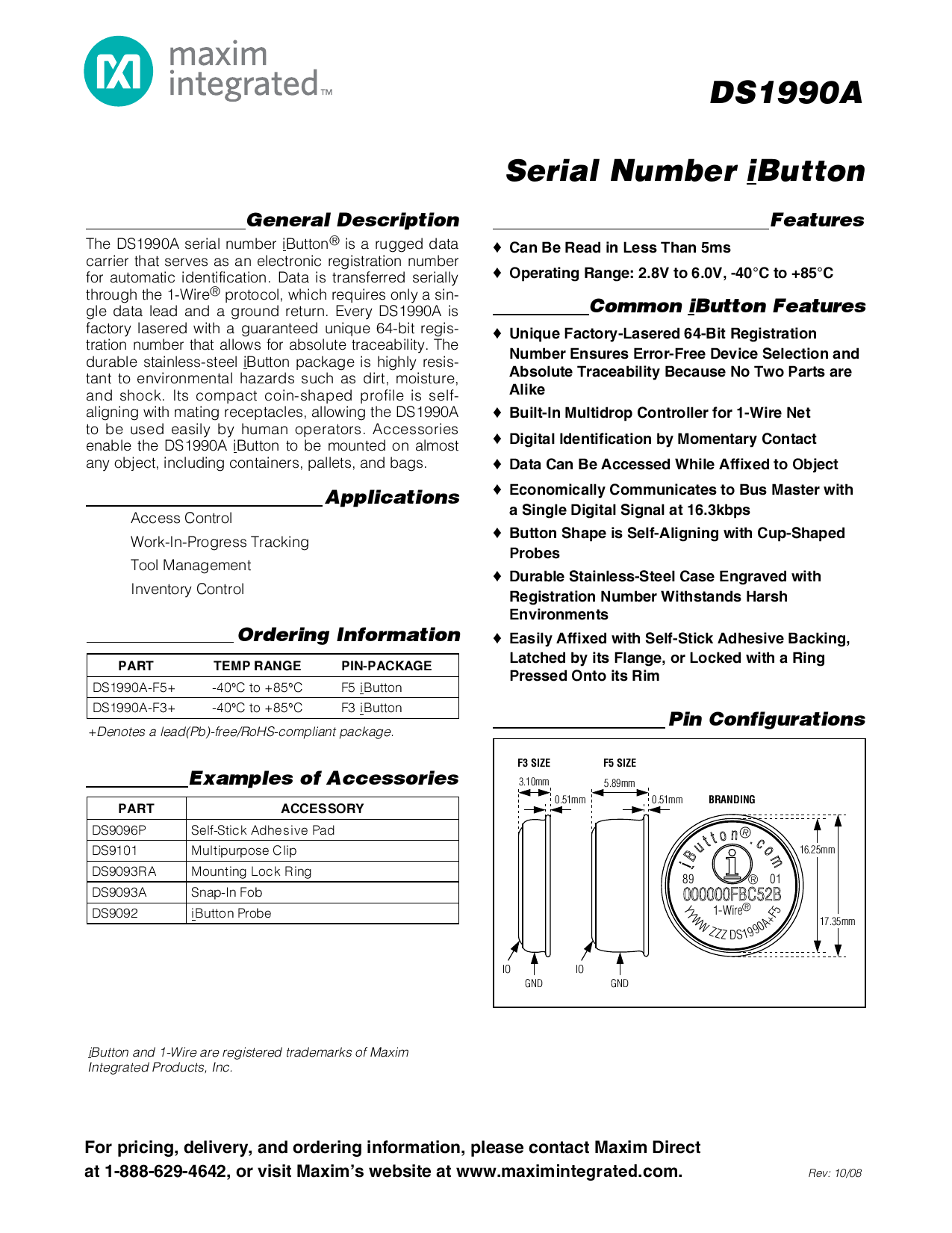 Ds1990a Arduino DS1990A-F5+_(MAXIM(美信))DS1990A-F5+中文资料_价格_PDF手册-立创电子商城
