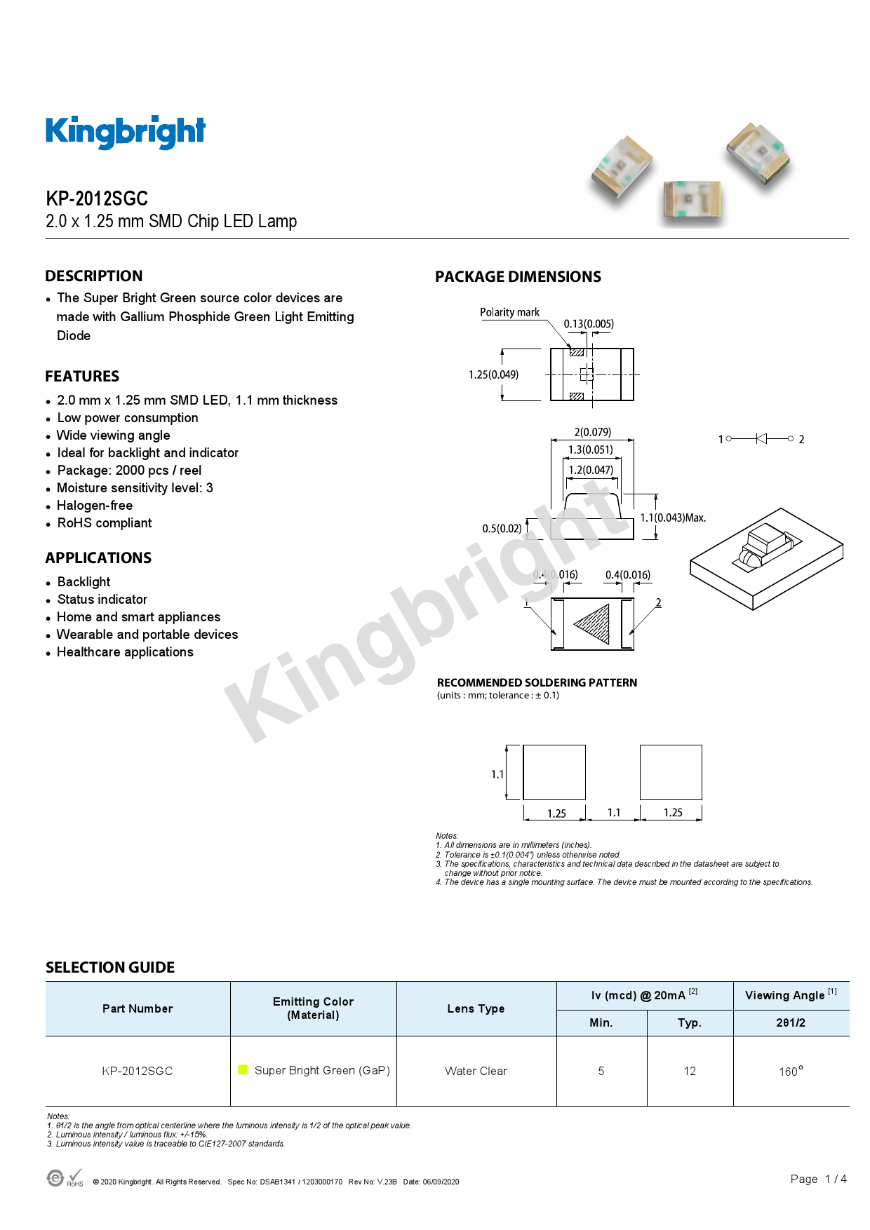 KP-2012SGC_（Kingbright）KP-2012SGC中文资料_价格_PDF手册-立创电子商城