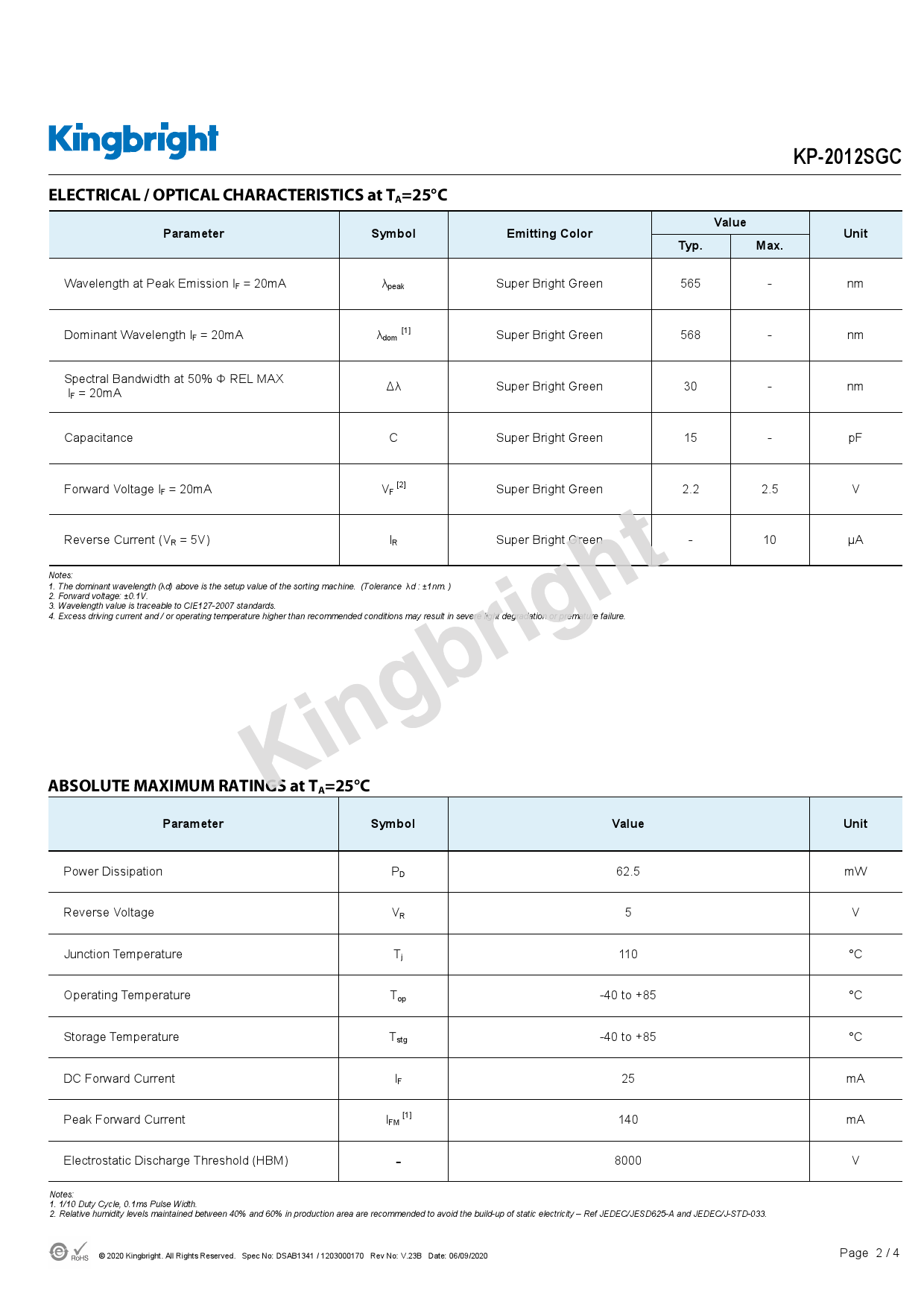 KP-2012SGC_（Kingbright）KP-2012SGC中文资料_价格_PDF手册-立创电子商城