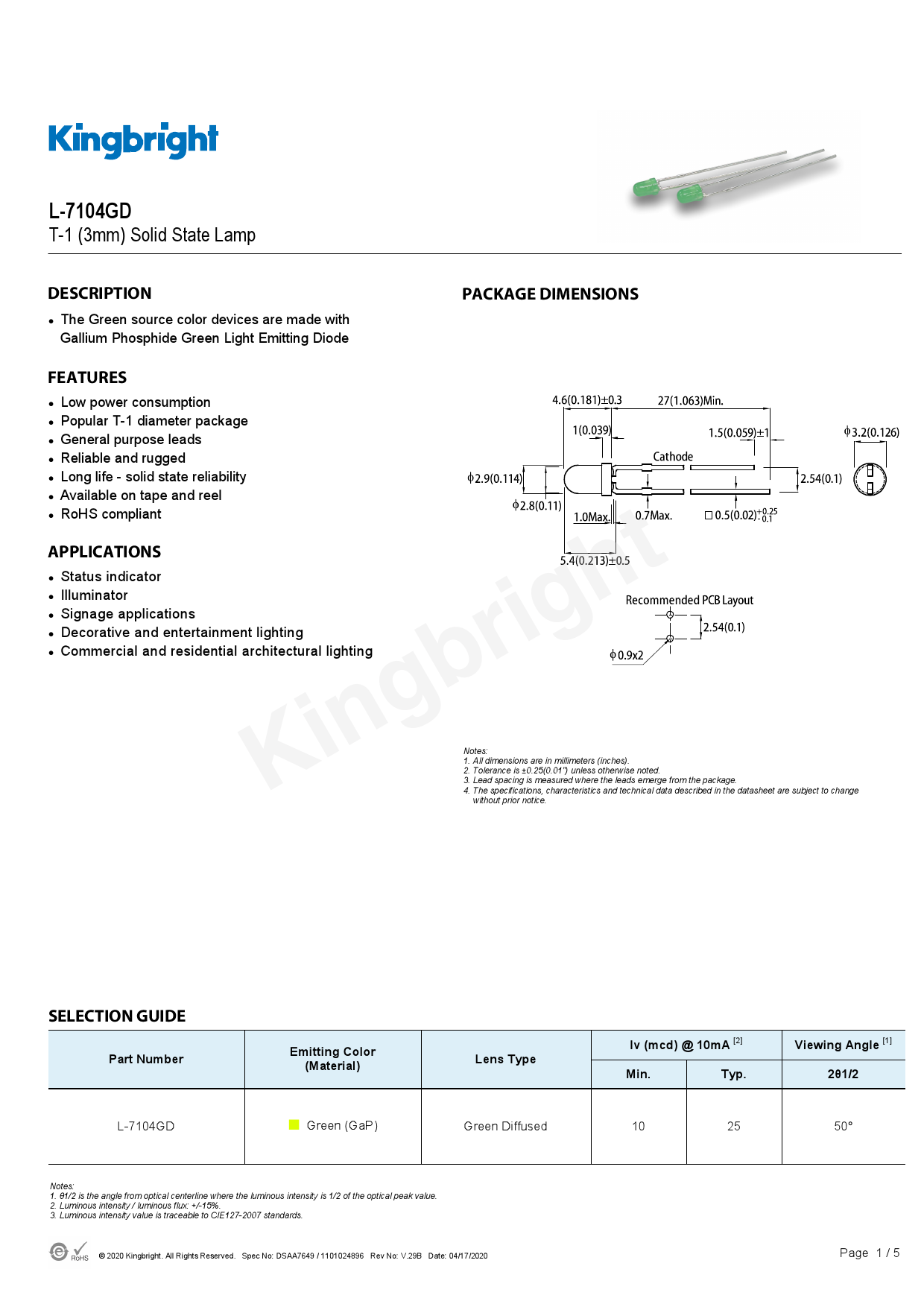 L-7104GD_（Kingbright）L-7104GD中文资料_价格_PDF手册-立创电子商城