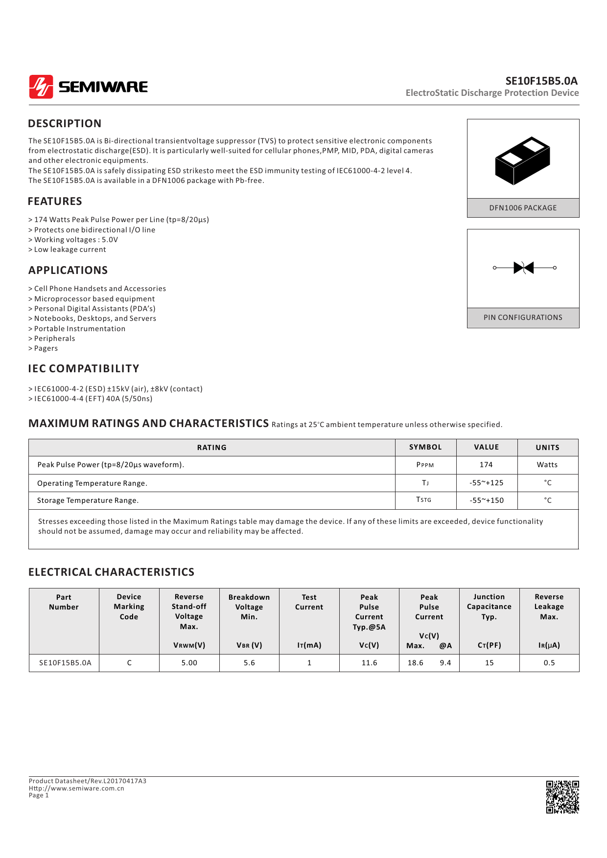 SE10F15B5.0A_（SEMIWARE(赛米微尔)）SE10F15B5.0A中文资料_价格_PDF手册-立创电子商城