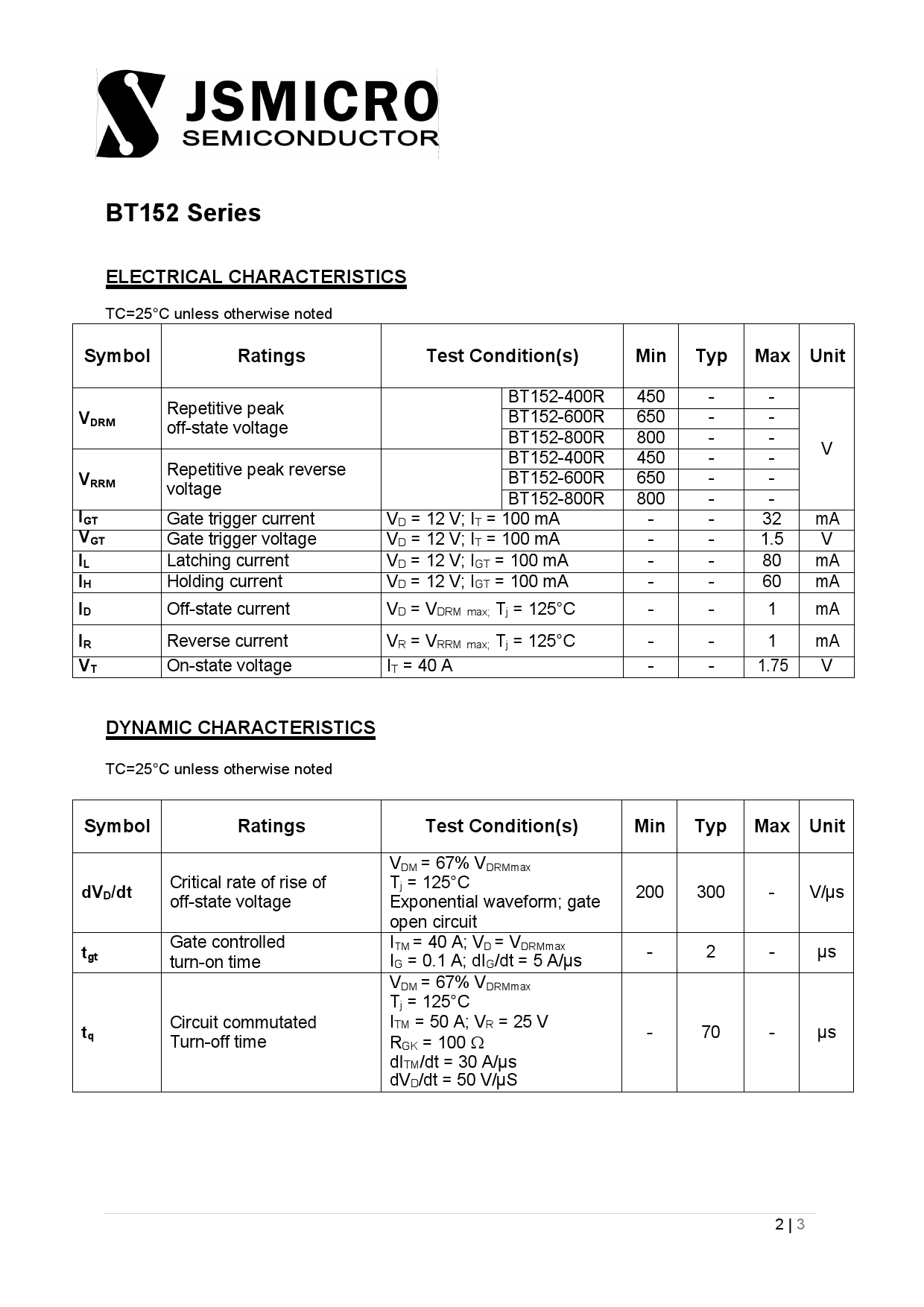 BT152-800R_（JSMSEMI(杰盛微)）BT152-800R中文资料_价格_PDF手册-立创电子商城