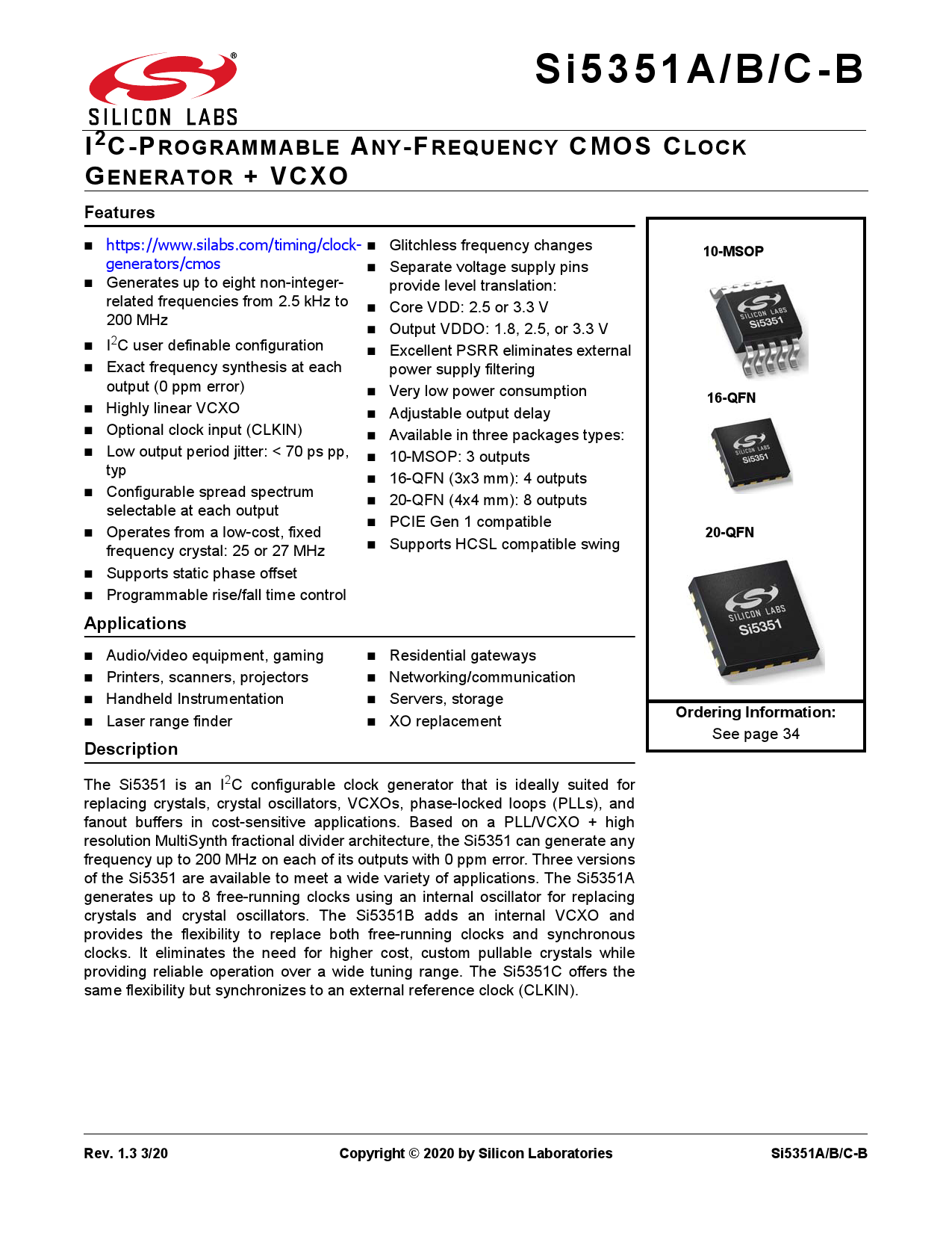 SI5351C-B-GMR_（SILICON LABS(芯科)）SI5351C-B-GMR中文资料_价格_PDF手册-立创电子商城