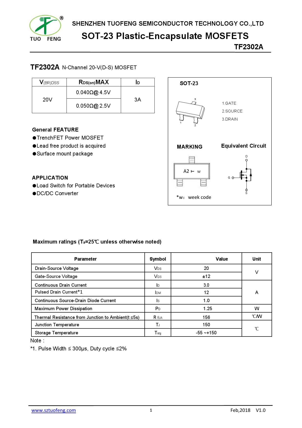 2302A_（TF(拓锋)）2302A中文资料_价格_PDF手册-立创电子商城