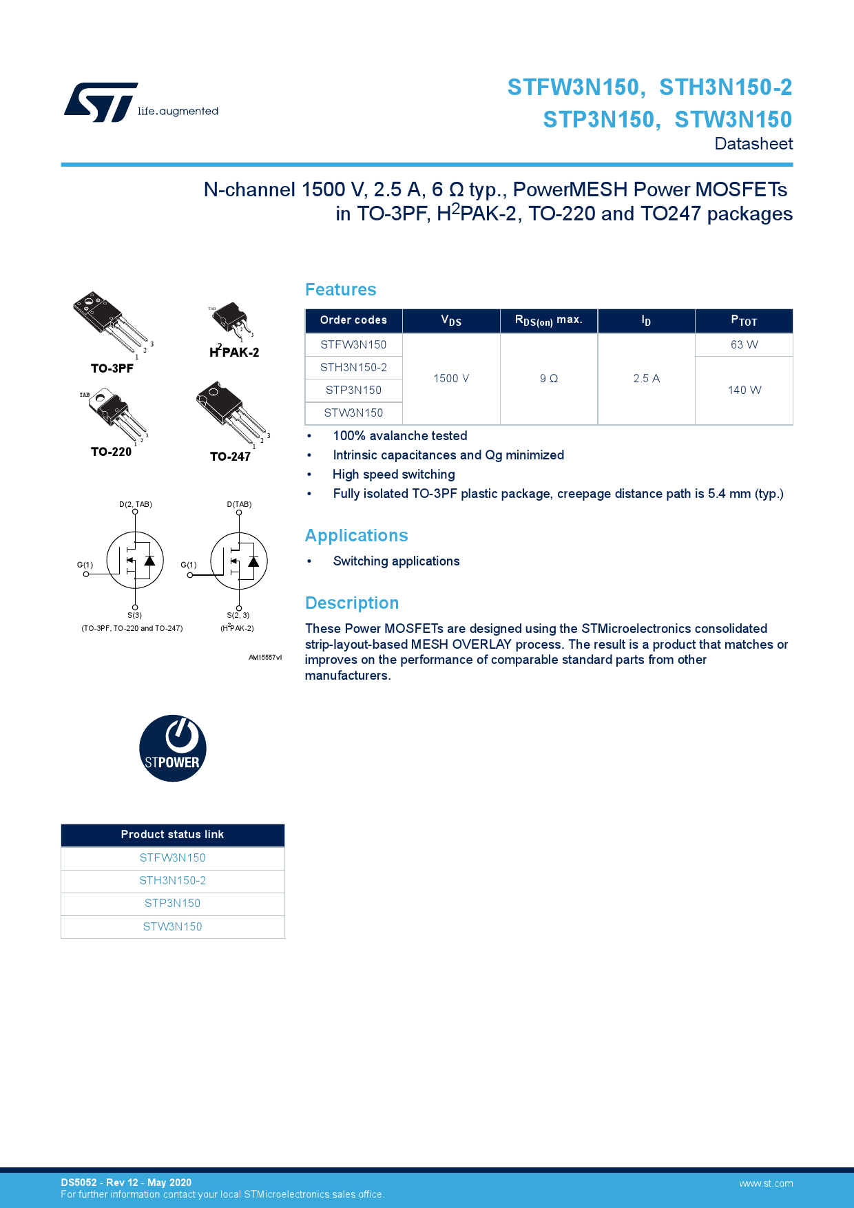 stp3n150_(st(意法半导体))stp3n150中文资料_价格_pdf手册-立创电子