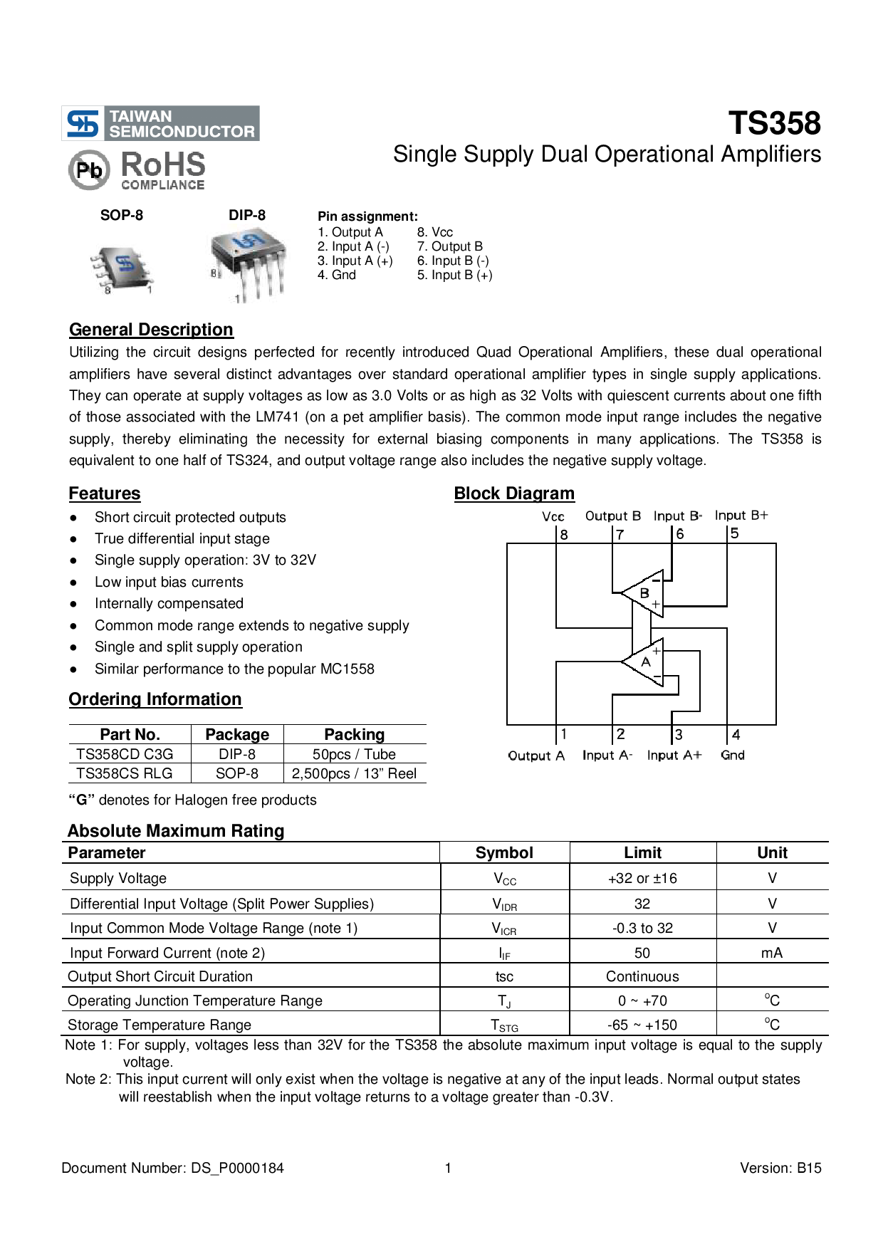 TS358CD C3G_（Taiwan Semiconductor(台湾半导体)）TS358CD C3G中文资料_价格_PDF手册立创电子商城