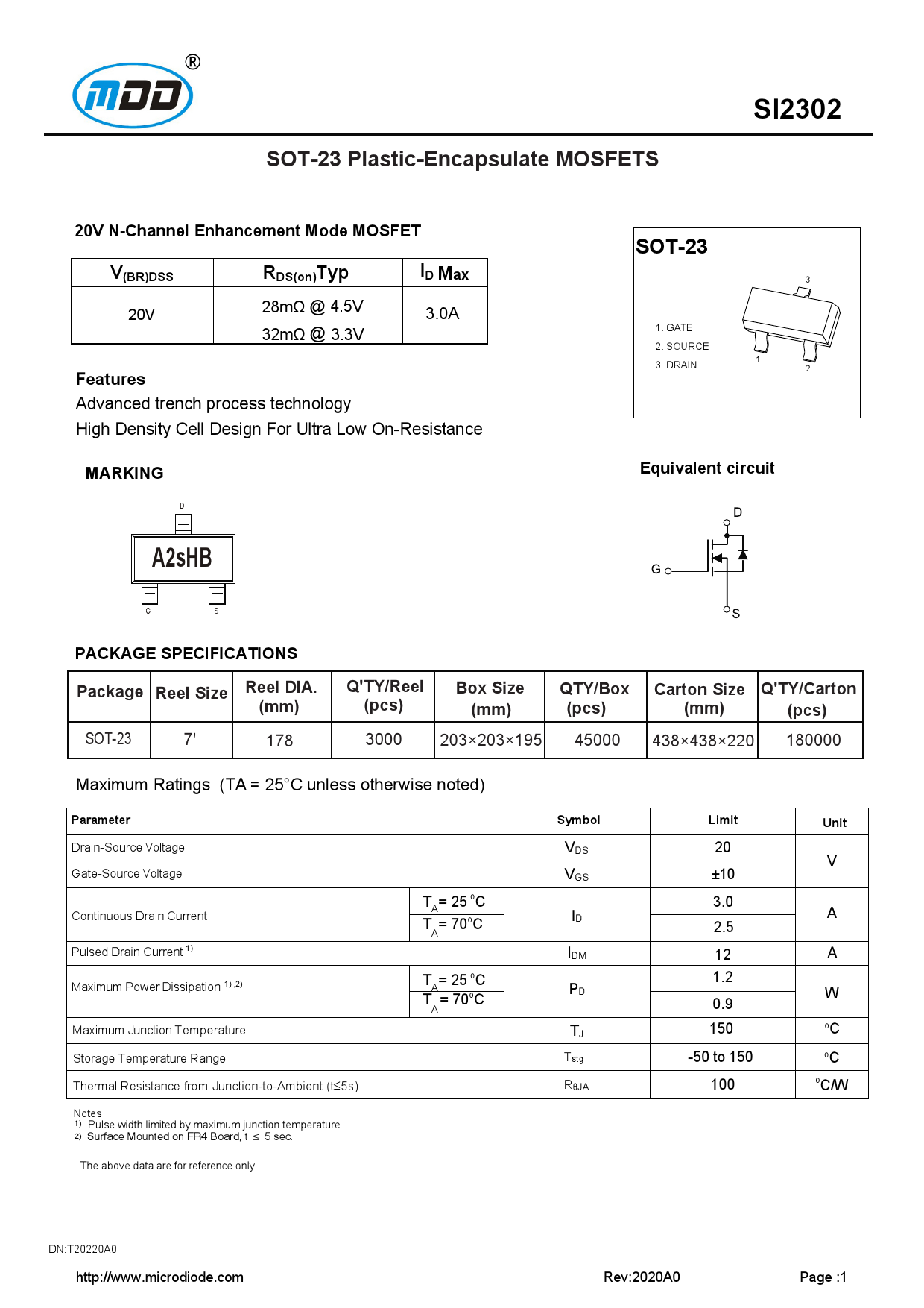SI2302_（MDD）SI2302中文资料_价格_PDF手册-立创电子商城