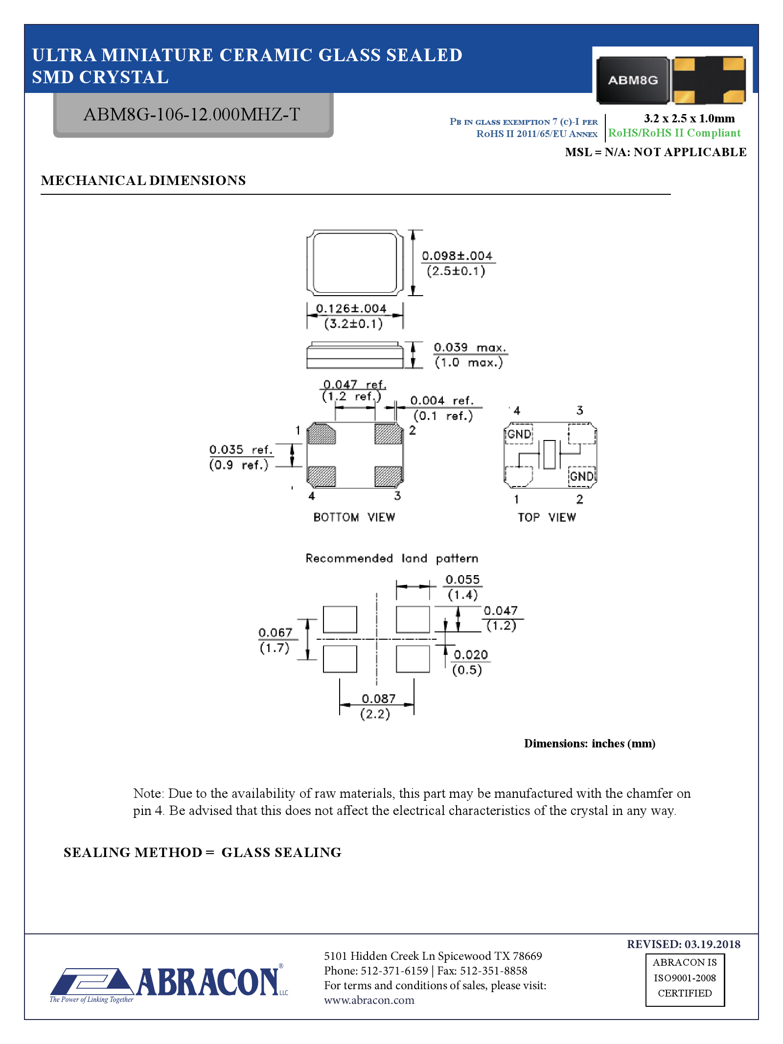 Abm8g 106 12 000mhz T （abracon）abm8g 106 12 000mhz T中文资料 价格 Pdf手册 立创电子商城