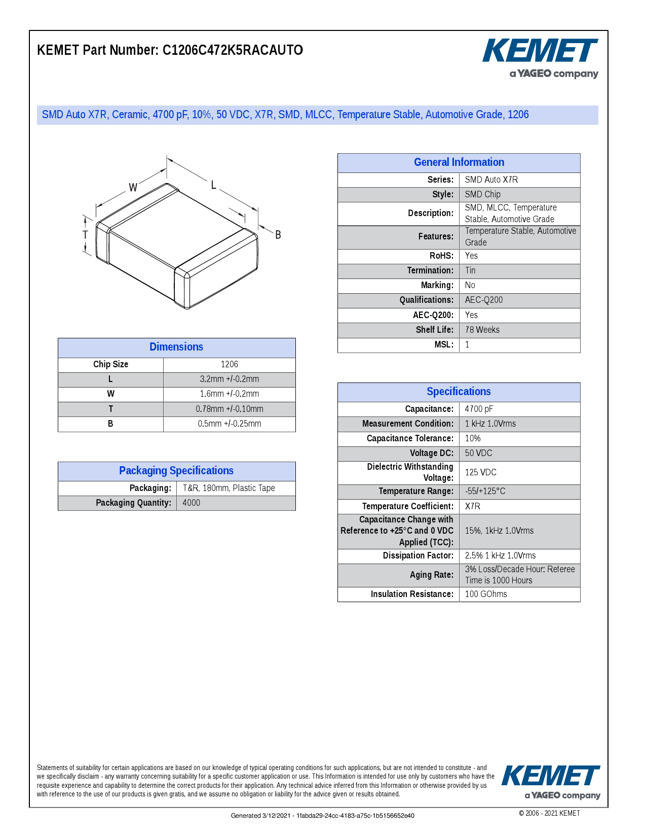 C1206C472K5RACAUTO_(KEMET(基美))C1206C472K5RACAUTO中文资料_价格_PDF手册立创电子商城