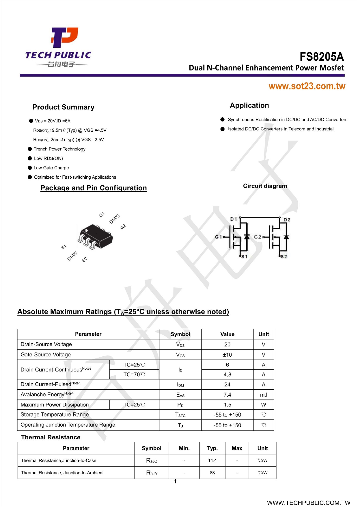 FS8205A_(TECH PUBLIC(台舟))FS8205A中文资料_价格_PDF手册-立创电子商城