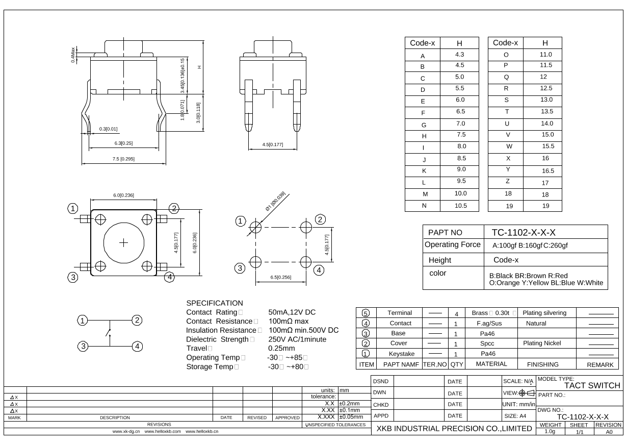 TC-1102-B-A-B_（XKB Connectivity(中国星坤)）TC-1102-B-A-B中文资料_价格_PDF手册-立创电子商城