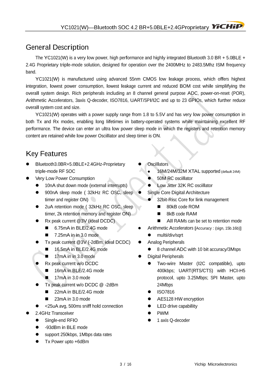 YC1021(W)_（YICHIP(易兆微)）YC1021(W)中文资料_价格_PDF手册-立创电子商城