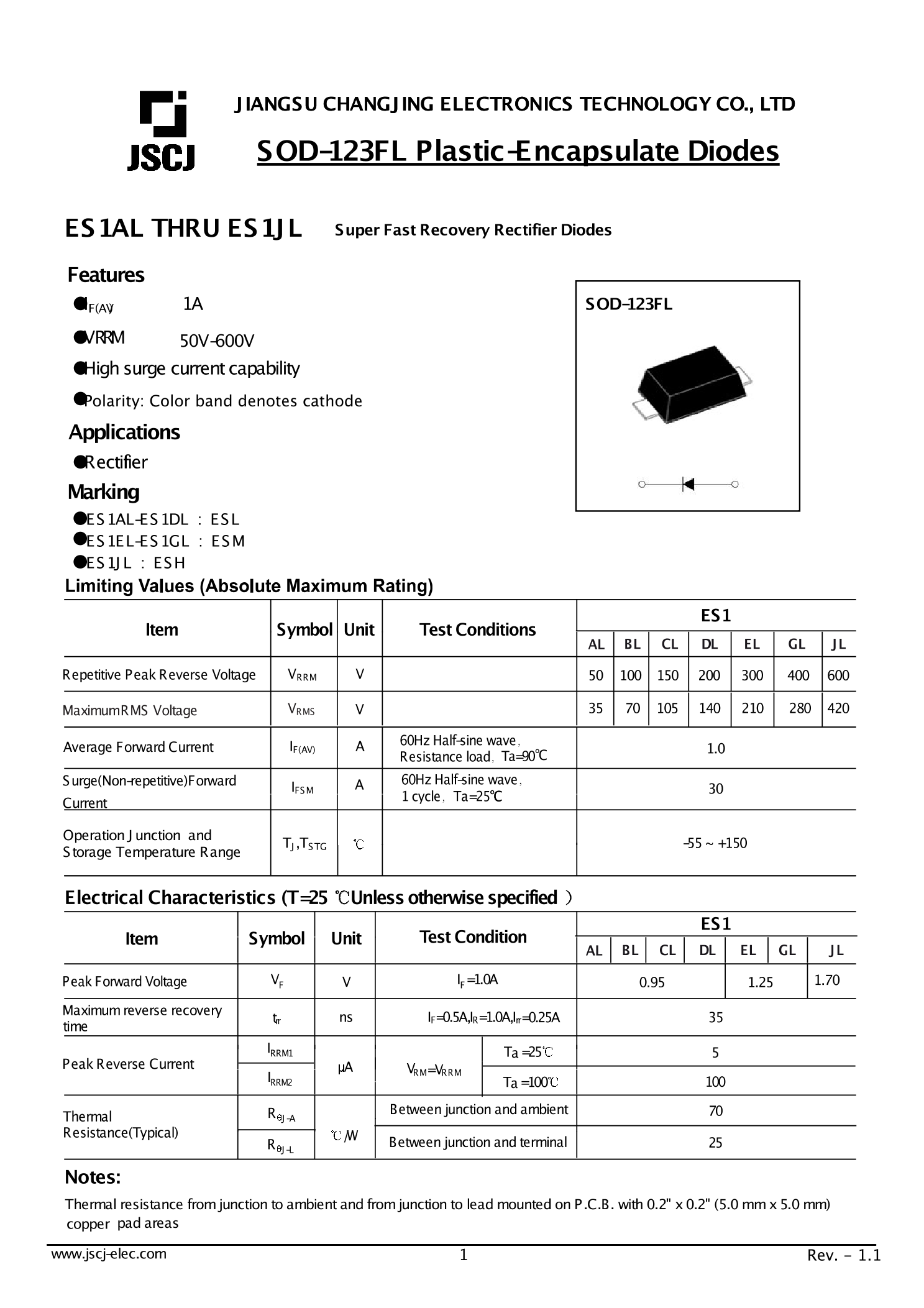 ES1DL_（CJ（江苏长电/长晶））ES1DL中文资料_价格_PDF手册-立创电子商城