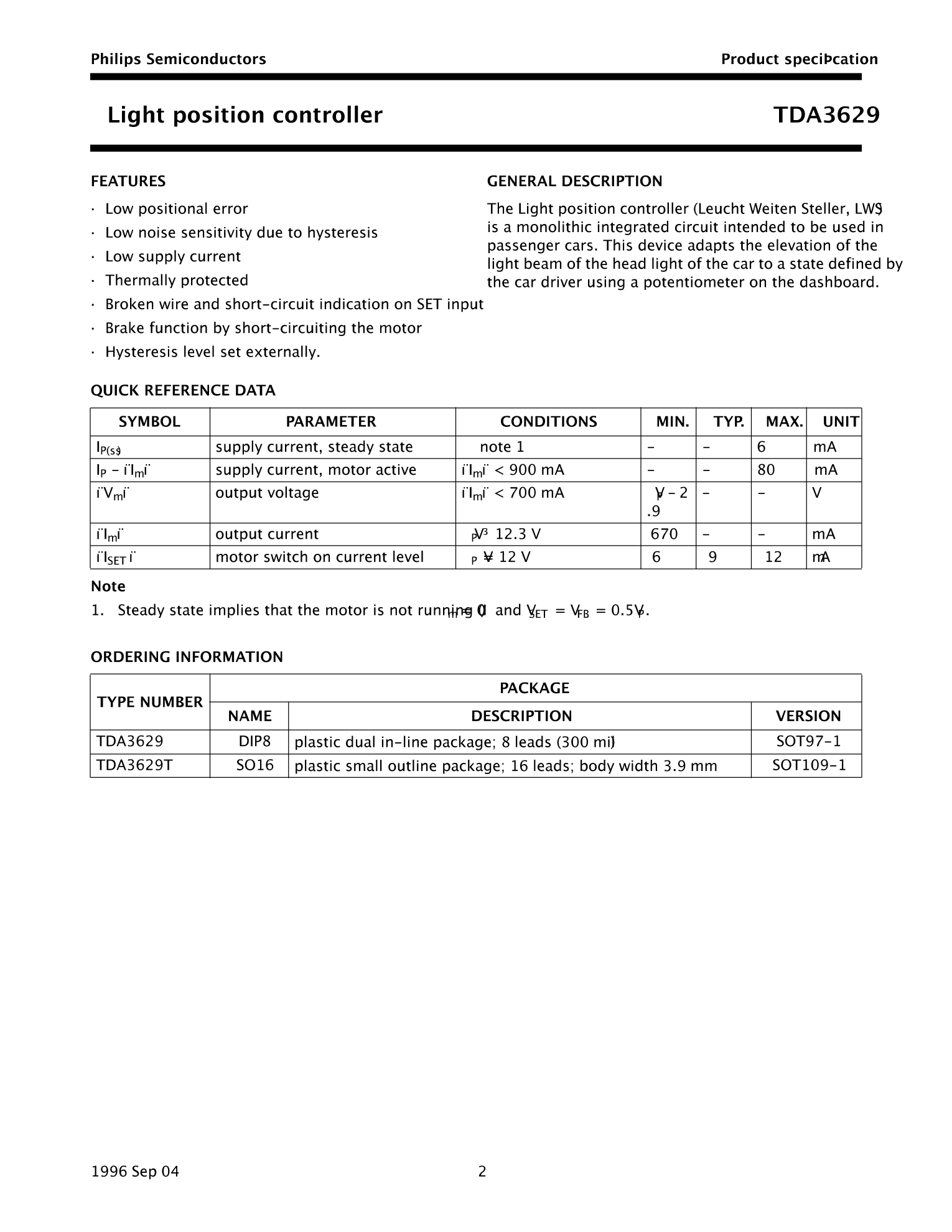 TDA3629T/YM/W_（NXP(恩智浦)）TDA3629T/YM/W中文资料_价格_PDF手册-立创电子商城
