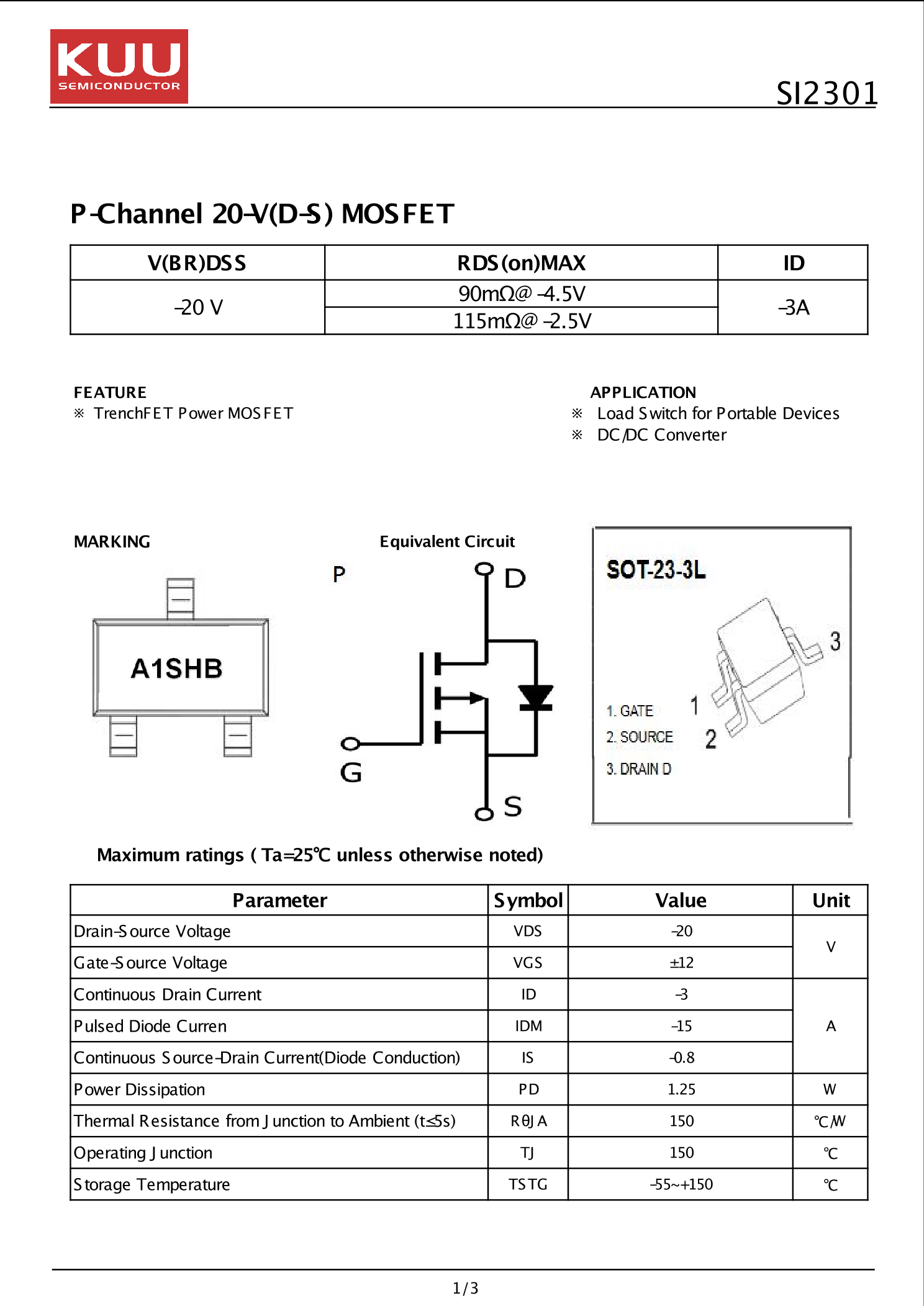 SI2301_（KUU）SI2301中文资料_价格_PDF手册-立创电子商城