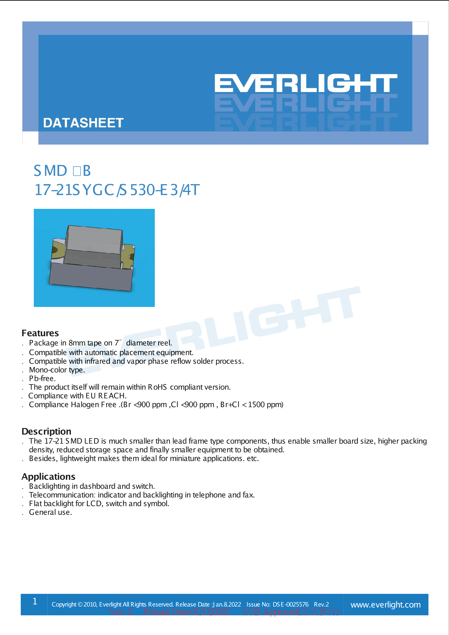 17 21sygc S530 E3 4t （everlight 亿光 ）17 21sygc S530 E3 4t中文资料 价格 Pdf手册 立