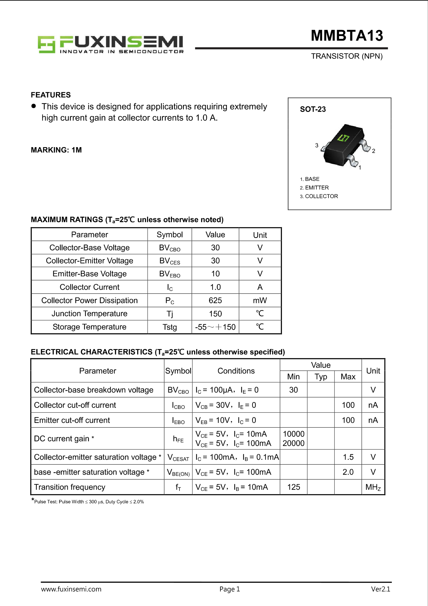 MMBTA13_（FUXINSEMI(富芯森美)）MMBTA13中文资料_价格_PDF手册-立创电子商城