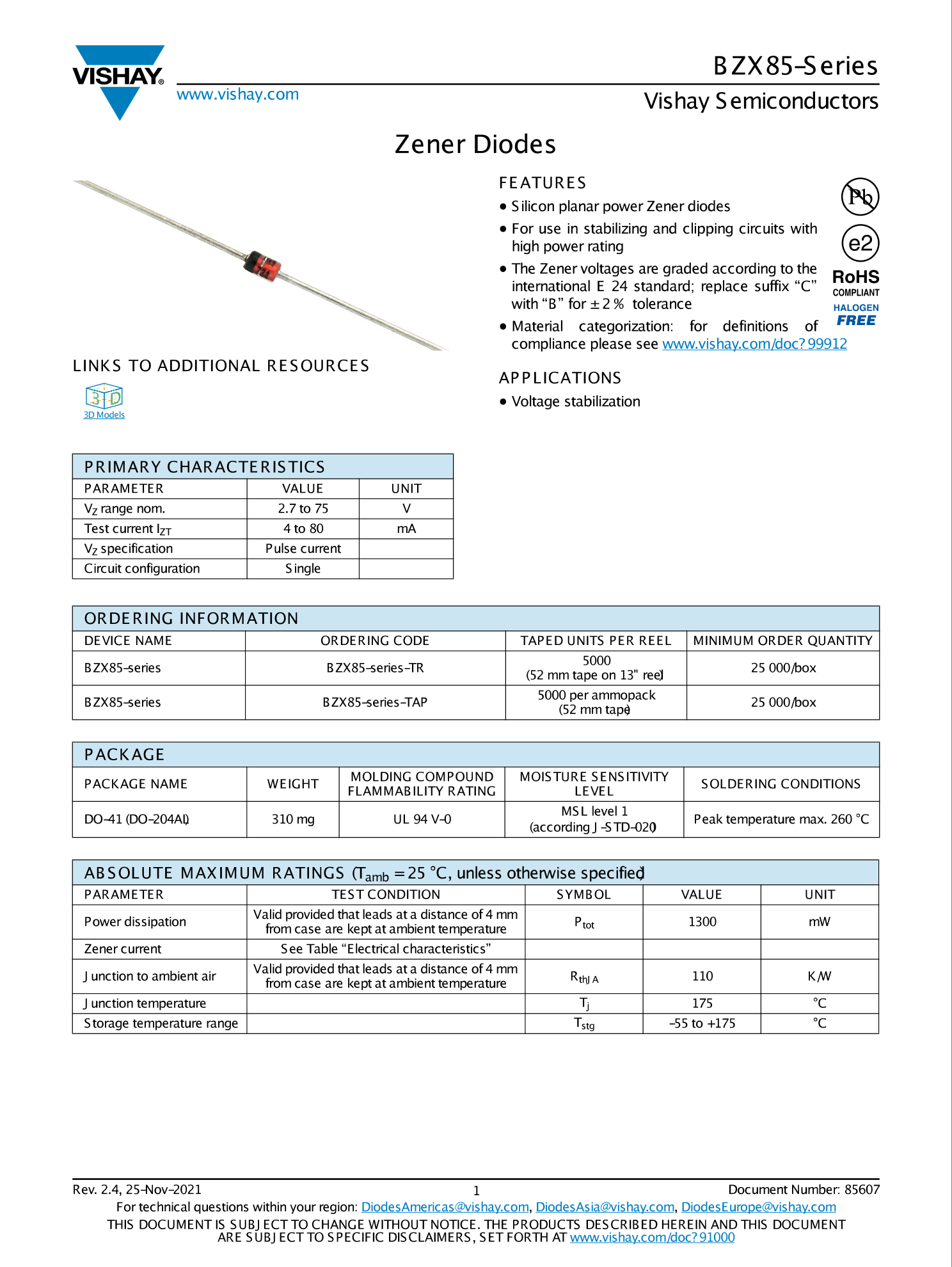 BZX85C24-TAP_（VISHAY(威世)）BZX85C24-TAP中文资料_价格_PDF手册-立创电子商城