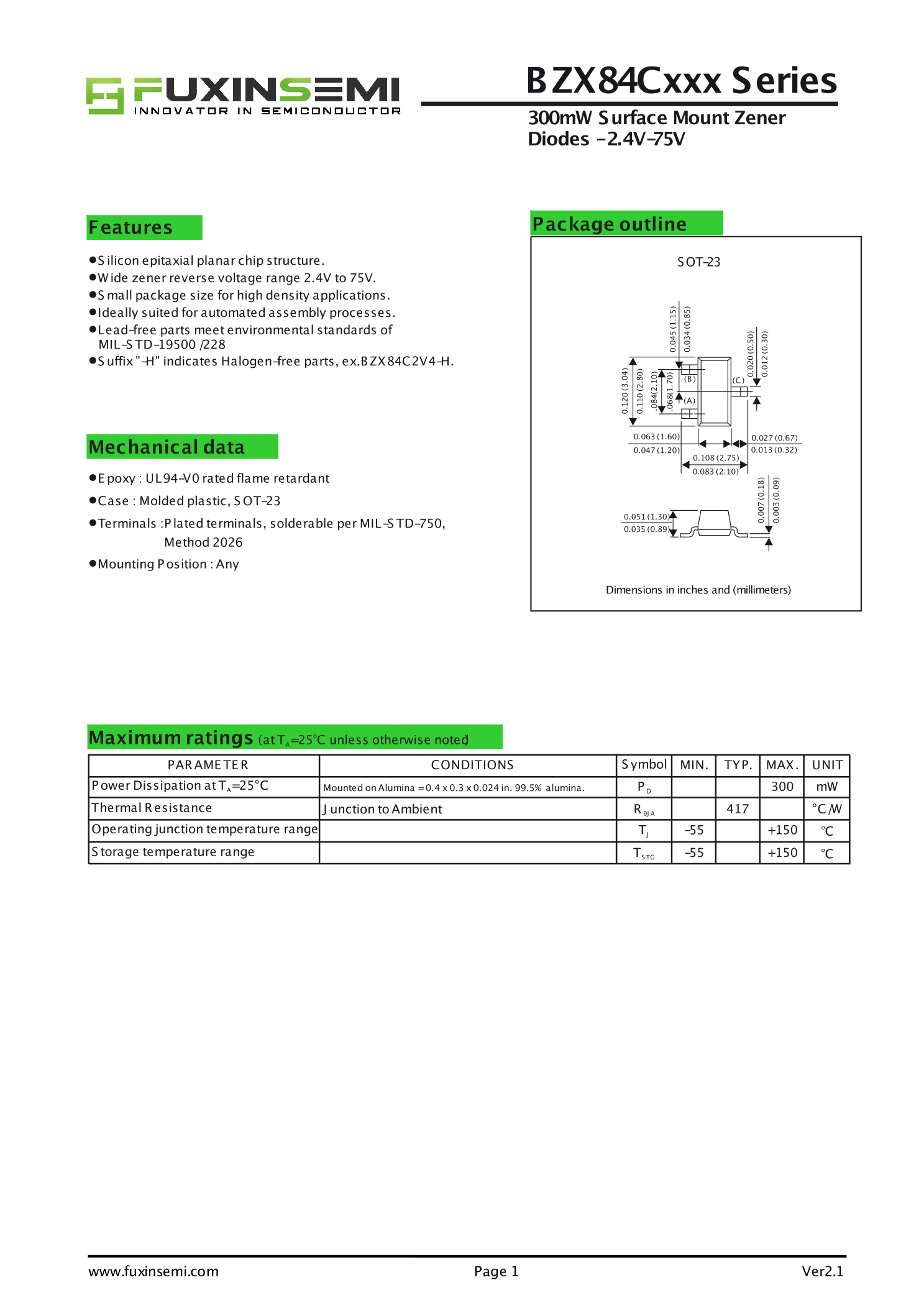 BZX84C5V1_（FUXINSEMI(富芯森美)）BZX84C5V1中文资料_价格_PDF手册-立创电子商城