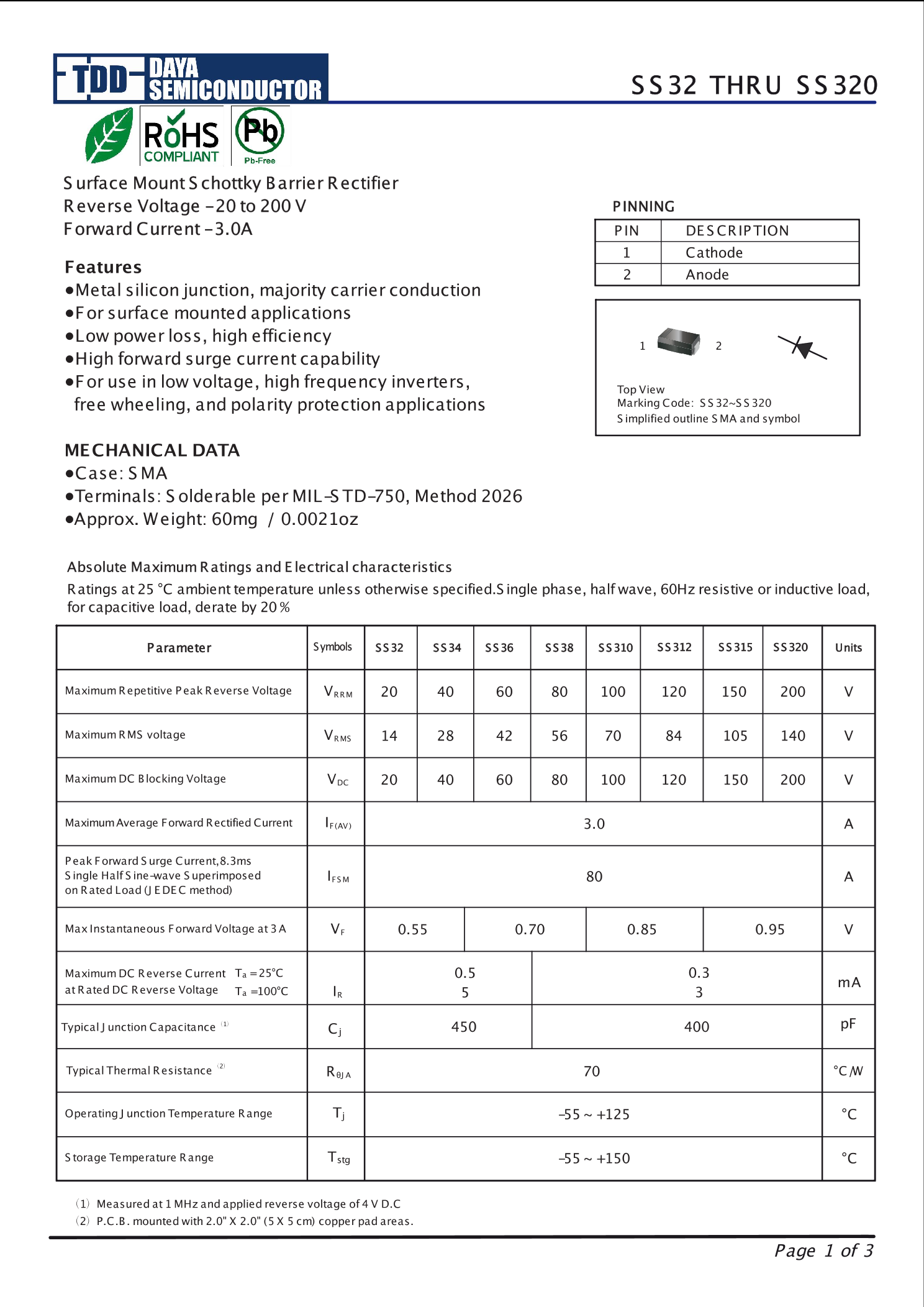 SS34_（TDD(台冠电子)）SS34中文资料_价格_PDF手册-立创电子商城