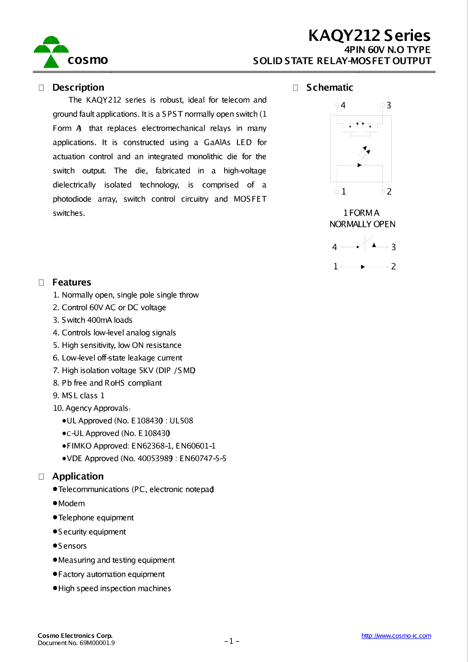 KAQY212S_（cosmo(冠西)）KAQY212S中文资料_价格_PDF手册-立创电子商城