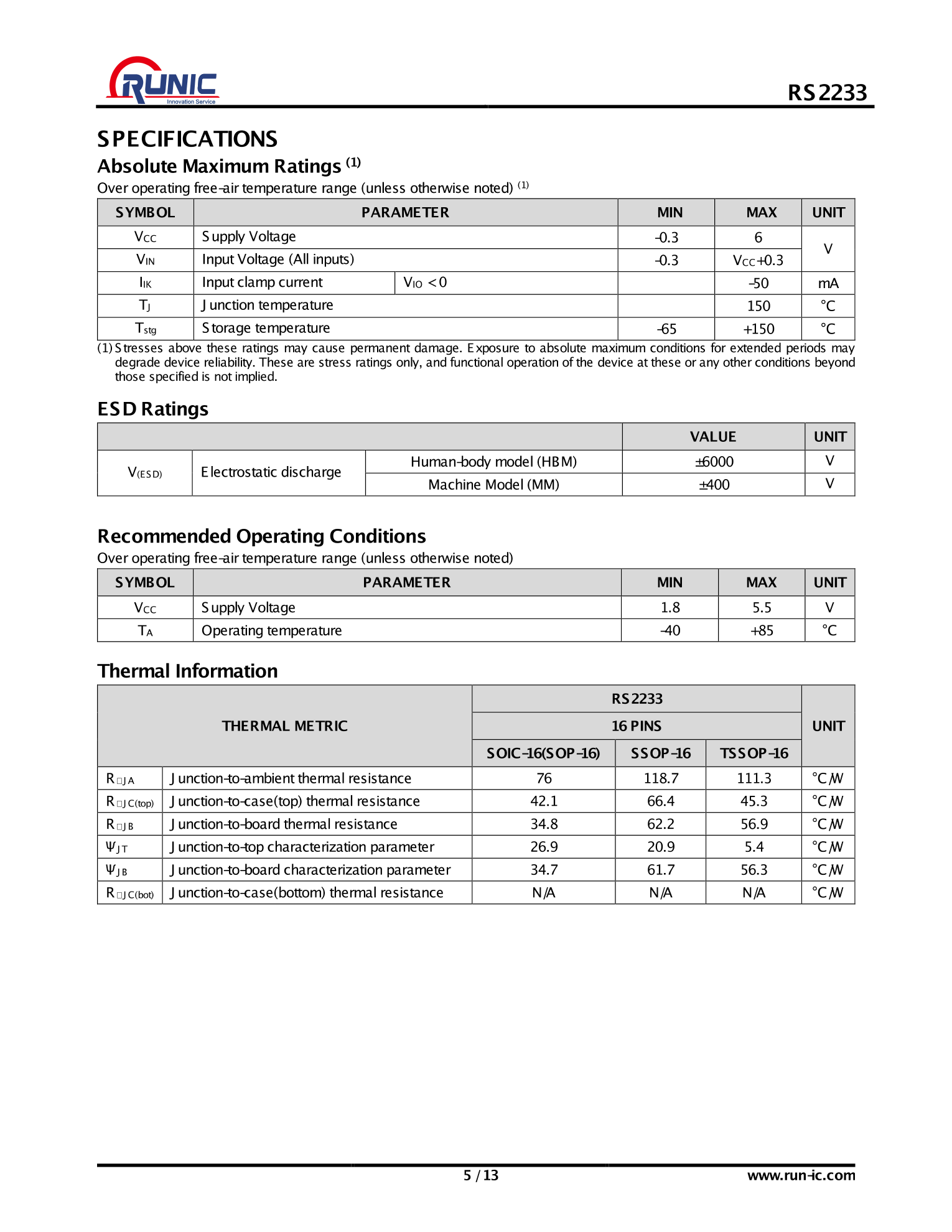 RS2233YTSS16_（RUNIC(润石)）RS2233YTSS16中文资料_价格_PDF手册-立创电子商城