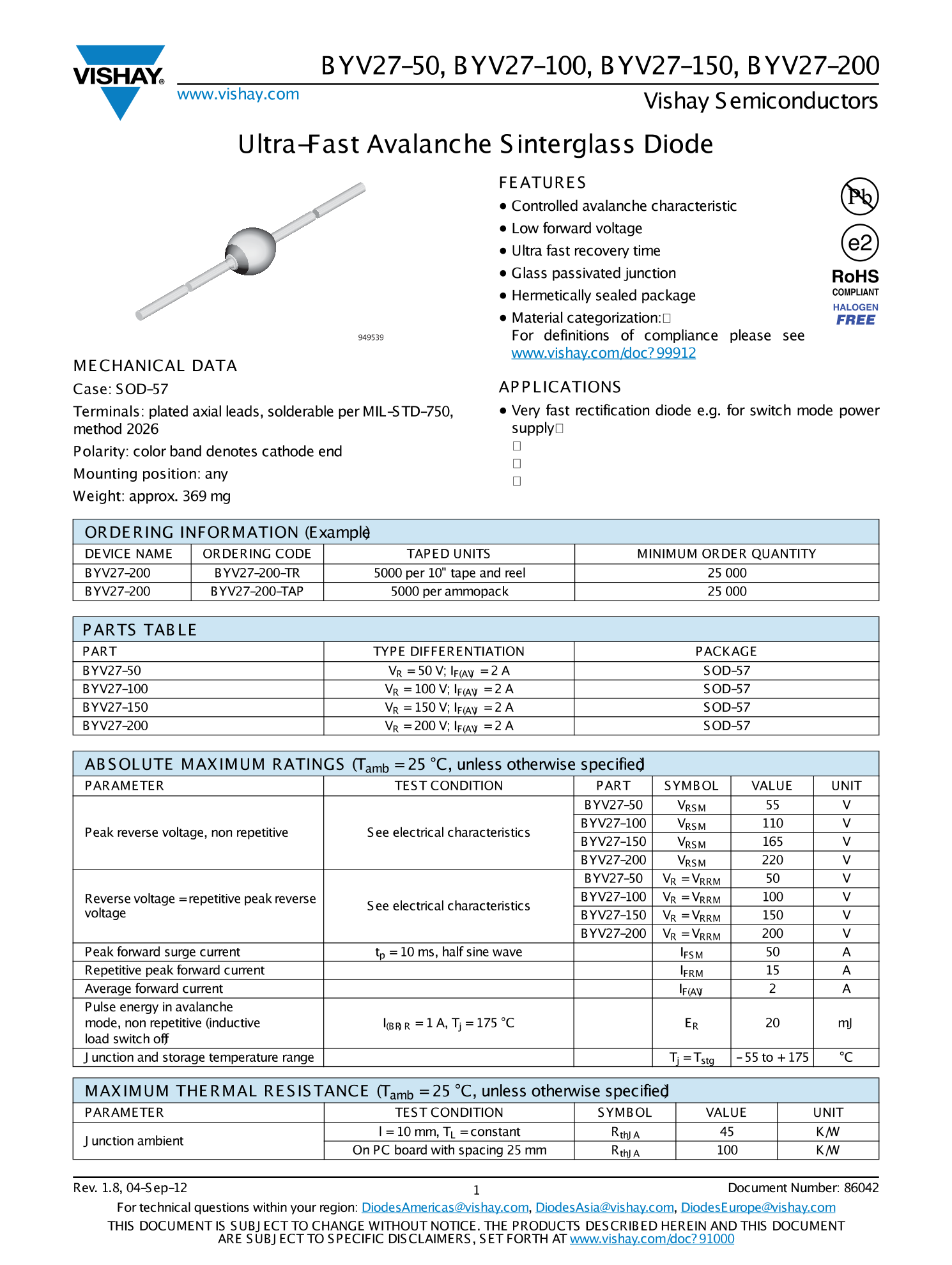 BYV27-200-TR_（VISHAY(威世)）BYV27-200-TR中文资料_价格_PDF手册-立创电子商城