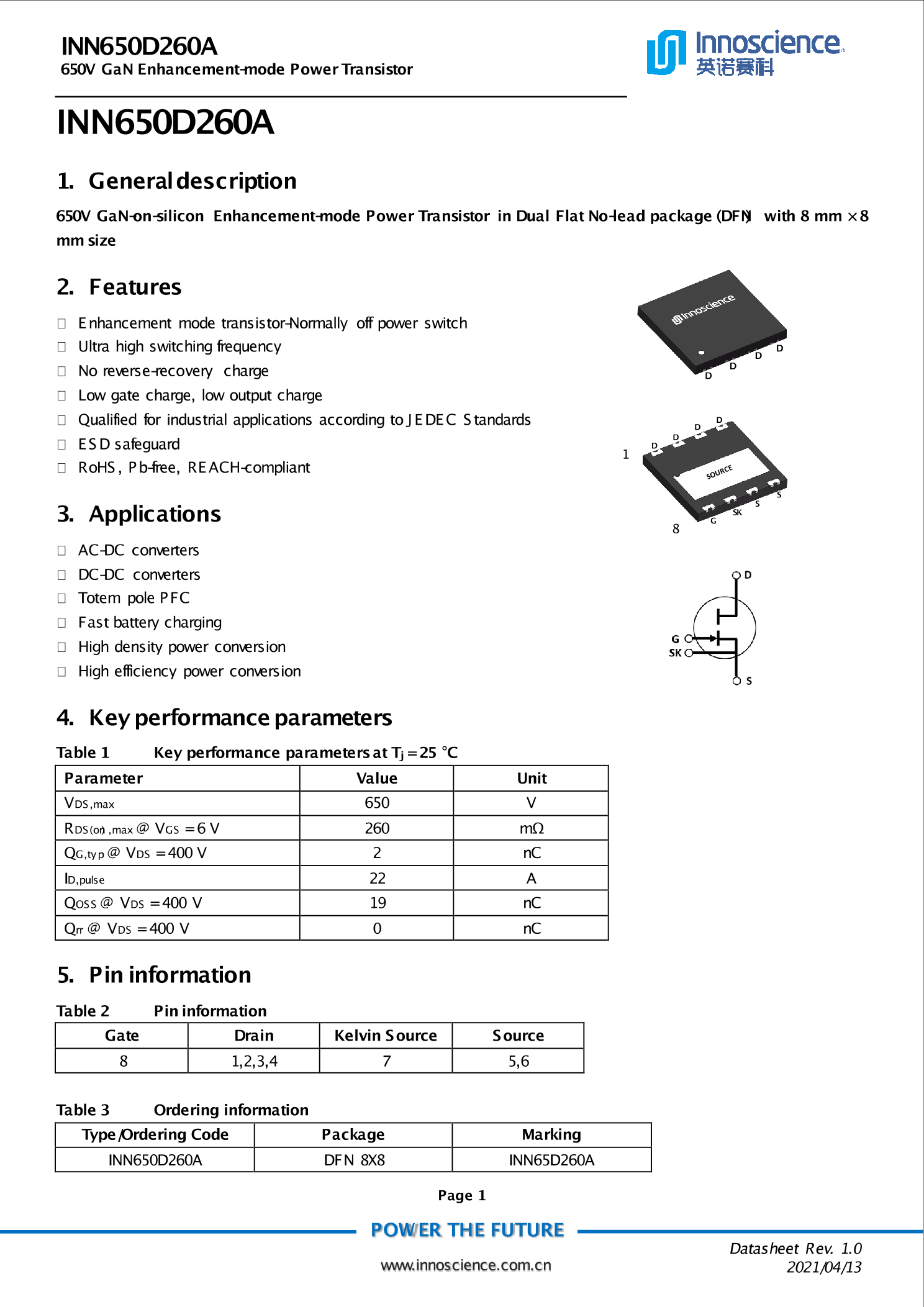 INN650D260A_（Innoscience(英诺赛科)）INN650D260A中文资料_价格_PDF手册-立创电子商城