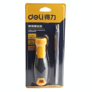 得力(deli)橡胶柄两用螺丝批十字一字两用双头起子6*100mm