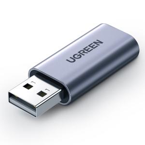 UGREEN(绿联)USB2.0公转3.5耳麦二合一外置声卡 铝壳直插款 深空灰 80864