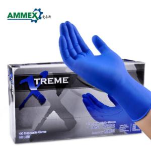 [1盒100只]AMMEX(爱马斯)一次性丁腈手套加厚丁晴食品实验室清洁检查防水工作防护厨房劳保XNFST44100