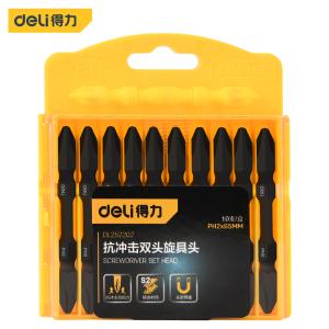 [1盒10个]得力(deli) 双头旋具头高强度磁性批头电动螺丝电钻起子头强磁超耐磨磁圈 PH2x65mm
