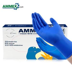 [1盒20只]AMMEX(爱马斯)一次性蓝色丁腈手套加厚食品实验室清洁检查手套ACBN4420