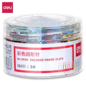[一罐160枚]得力0038彩色回形针 彩色创意可爱中号曲别针 办公用品 29mm