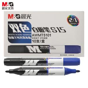 AWMT5101B M&G（晨光文具）双头双色可擦白板笔 黑色蓝色双头白板笔S15