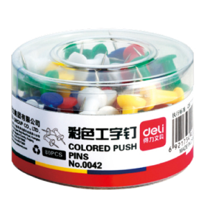 [一罐80枚]得力0042 彩色工字钉大头钉按钉桶装软木板按钉金属钉图钉