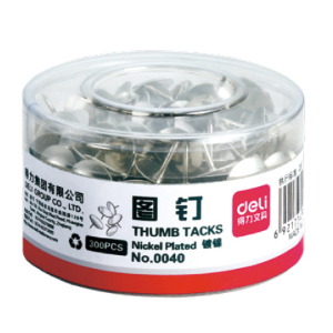 [一罐300枚]得力0040图钉按钉镀镍大头钉子摁钉圆头小图钉软木板装饰钉