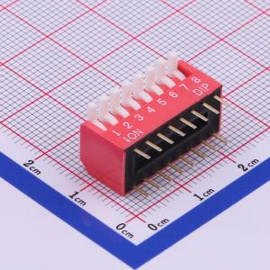 拨码开关红色08P-180度8PIN间距2.54mm立式直插侧拨琴键式8位DIP
