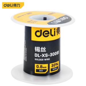deli(得力),免清无铅洗焊锡丝直径0.8mm维修焊接锡丝, DL-XS-30081,锡丝30度0.8mm100g,1卷