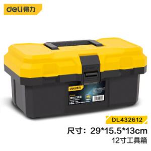 得力（deli）工具箱空箱家用五金收纳箱大号多功能维修工具手提式电工工具箱小学生美术收纳盒 12英寸加强型塑料工具箱