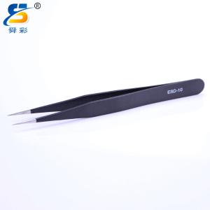 SC(舜彩)防静电不锈钢镊子 常规不锈钢压边 黑色尖头镊子ESD-10