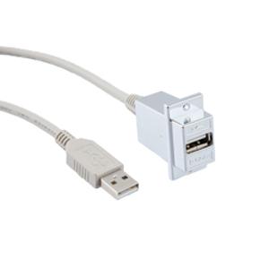USB 2.0 特优型线缆组件, A 型母头面板安装耦合器 / A 型公头, 120in/ 3.0m, 浅灰色