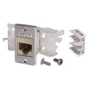 6类免工具Keystone插座,RJ45 EIA568A/B,带安装法兰套件,乳白色