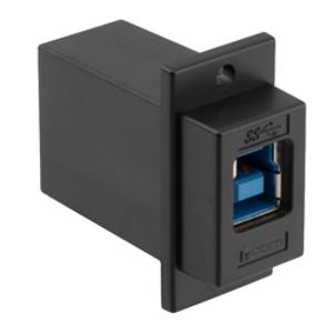 USB3.0转接头/耦合器,ECF法兰式接线板安装,B型母头/A型母头,ABS外壳,黑色